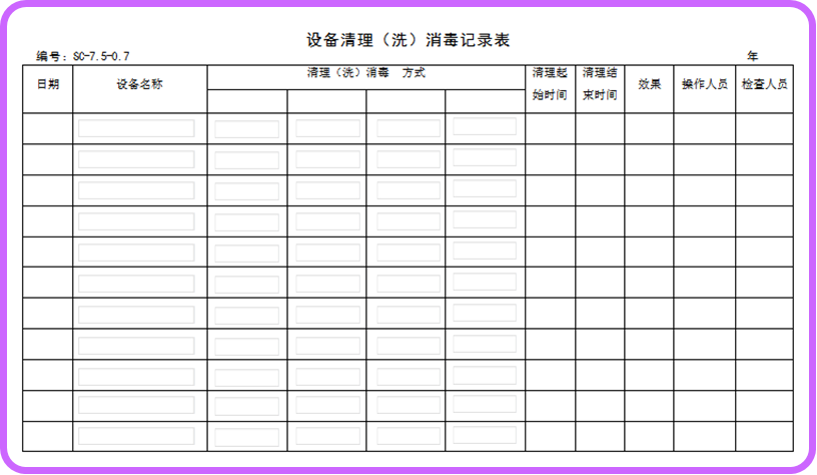 白酒行業(yè)的生產(chǎn)管理-oa設(shè)備清理（洗）消毒記錄