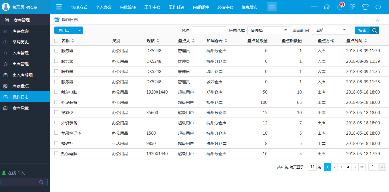 OA出庫管理-出庫登記-操作日志